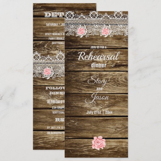 Rustic Barn Wood & Lace Rehearsal Dinner Kaart (Voorkant / Achterkant)