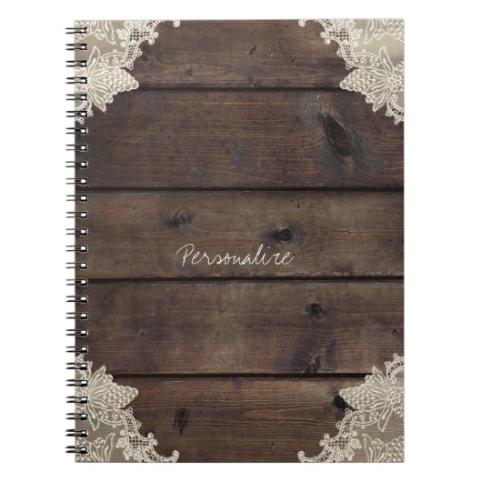 Rustic Barn Wood & Lace Romantic Elegant Custom Notitieboek (Voorkant)