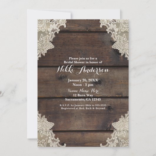Rustic Barn Wood & Lace Romantic Elegant Wedding Kaart (Voorkant)