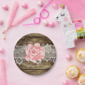 Rustic Barn Wood & Lace Wedding Papieren Bordje (Feest)