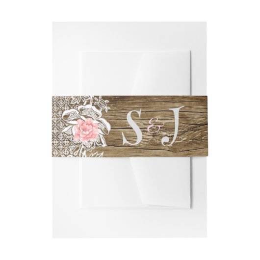 Rustic Barn Wood & Lace Wedding Uitnodigingen Wikkel (Voorkant Voorbeeld)