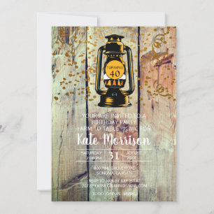 Rustic Barn Wood & Lantern 40e verjaardag Kaart