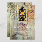 Rustic Barn Wood & Lantern 50th Birthday Party Kaart (Voorkant / Achterkant)