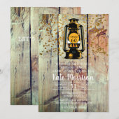 Rustic Barn Wood & Lantern 60th Birthday Party Kaart (Voorkant / Achterkant)