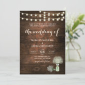 Rustic Barn Wood Mason Jar String Lights Wedding Kaart (Staand voorkant)