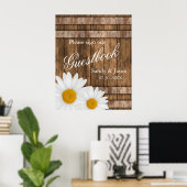 Rustic Barn Wood met Daisies - Onderteken Poster (Thuiskantoor)