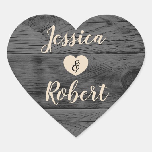 Rustic Barn Wood Monogram Hart Wedding Sticker (Voorkant)