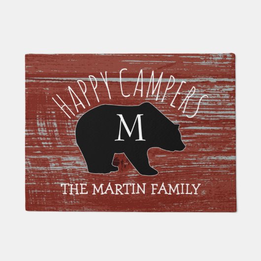 Rustic Barn Wood Monogrammed Beer | Happy Campers Deurmat (Voorkant)