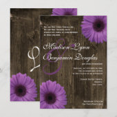 Rustic Barn Wood Paarse Daisy Wedding Invitations Kaart (Voorkant / Achterkant)