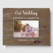 Rustic barn wood pattern photo couple wedding gastenboek (Voorkant)