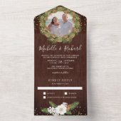 Rustic Barn Wood Pine Cone All In One Uitnodiging (Binnen)