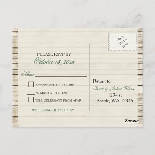 Rustic Barn Wood Pine Wedding Briefkaart (Achterkant)