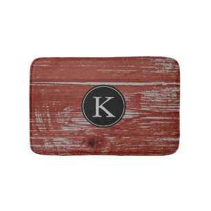 Rustic Barn Wood   Rode Monogrammen Initiaal Badmat