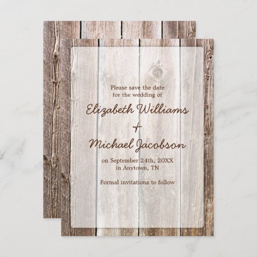 Rustic Barn Wood Save the Date (Voorkant / Achterkant)