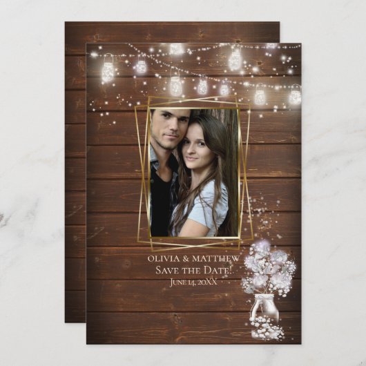 Rustic Barn Wood Save the Date Kaart (Voorkant / Achterkant)