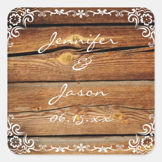 Rustic Barn Wood Scroll Lijst Wedding Sticker Seal (Voorkant)