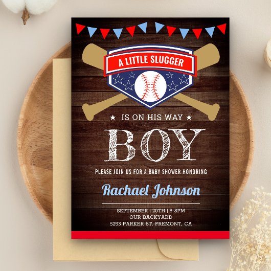 Rustic Barn Wood Sports Boy Baseball Baby shower Kaart
