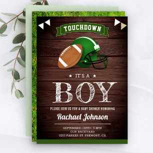 Rustic Barn Wood Sports Boy Football Baby shower Kaart