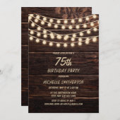 Rustic Barn Wood String Lights 75th Birthday Kaart (Voorkant / Achterkant)