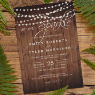 Rustic Barn Wood String Lights Evening Wedding Kaart