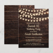 Rustic Barn Wood String Lights Sweet 16 Uitnodigin Kaart (Voorkant / Achterkant)