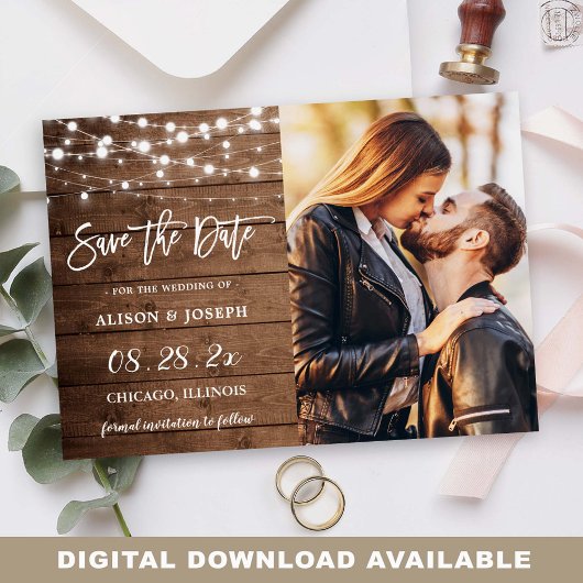Rustic Barn Wood String Lights Weddenfoto Save The Date