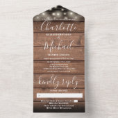 Rustic Barn Wood String Lights Wedding All In One Uitnodiging (Binnen)