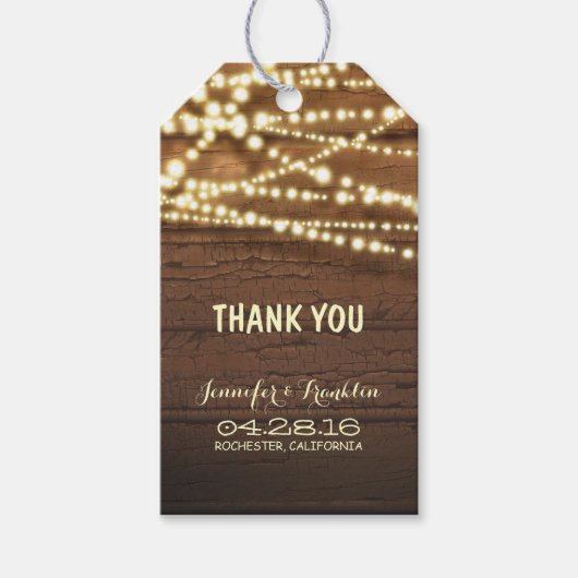 Rustic Barn Wood String Lights Wedding Cadeaulabel (Voorkant)