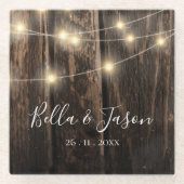 Rustic Barn Wood String Lights Wedding Party Glazen Onderzetter (Voorkant)