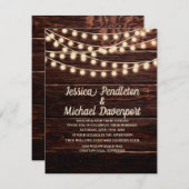 Rustic Barn Wood String Lights Wedding Uitnodiging (Voorkant / Achterkant)