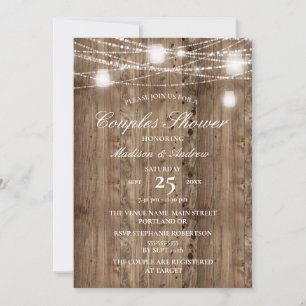 Rustic Barn Wood String of Lights Couples Shower Kaart