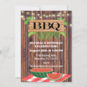 Rustic, Barn Wood, Stringlights, BBQ Birthday Inv Kaart (Voorkant)