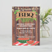 Rustic, Barn Wood, Stringlights, BBQ Birthday Inv Kaart (Staand voorkant)