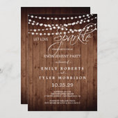 Rustic Barn Wood Strings Light Engagement Party Kaart (Voorkant / Achterkant)