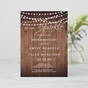 Rustic Barn Wood Strings Light Engagement Party Kaart