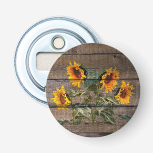 Rustic Barn Wood Sunflower Button Flesopener