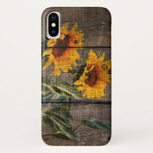 Rustic Barn Wood Sunflower iPhone X Hoesje