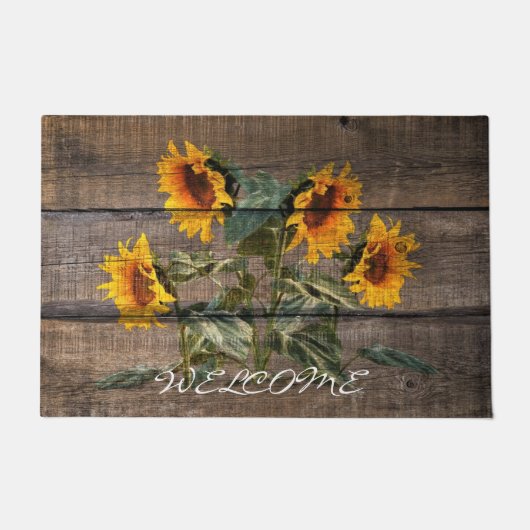 Rustic Barn Wood Sunflower Deurmat (Voorkant)