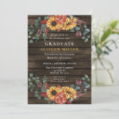 Rustic Barn Wood Sunflower Graduparty Kaart (Staand voorkant)