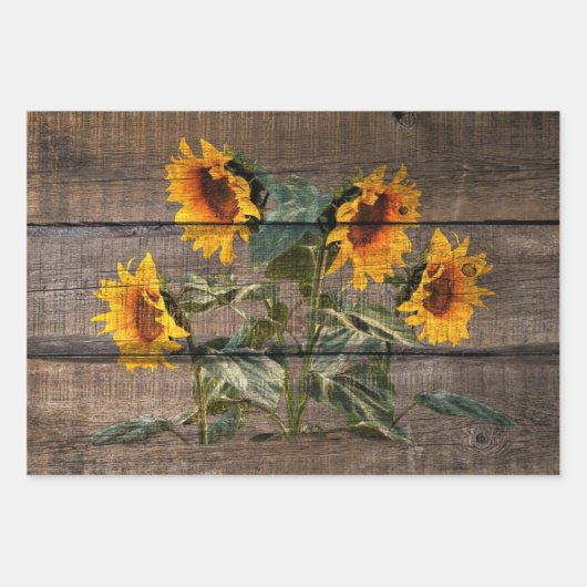 Rustic Barn Wood Sunflower Inpakpapier Vel (Voorkant 2)
