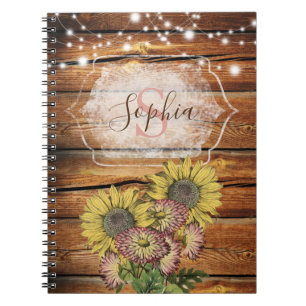 Rustic Barn Wood Sunflower Monogram Notitieboek