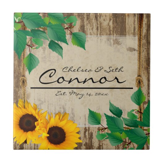 Rustic Barn Wood Sunflower Tegeltje (Voorkant)