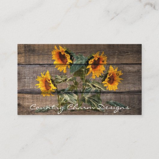 Rustic Barn Wood Sunflower Visitekaartje (Voorkant)