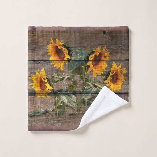 Rustic Barn Wood Sunflower Washandje (Wasdoekje)