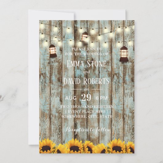 Rustic Barn Wood Sunflower Wedding Kaart (Voorkant)