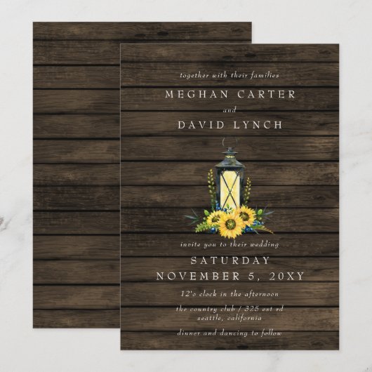 Rustic Barn Wood Sunflower Wedding Kaart (Voorkant / Achterkant)