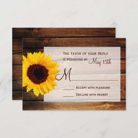 Rustic Barn Wood Sunflower Wedding RSVP-kaarten RSVP Kaartje (Voorkant / Achterkant)