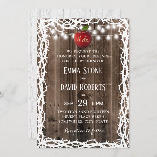 Rustic Barn Wood Thorn Lijst Fairy Tale Wedding Kaart (Voorkant / Achterkant)