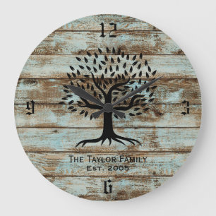 Rustic Barn Wood Tree Familie Grote Klok