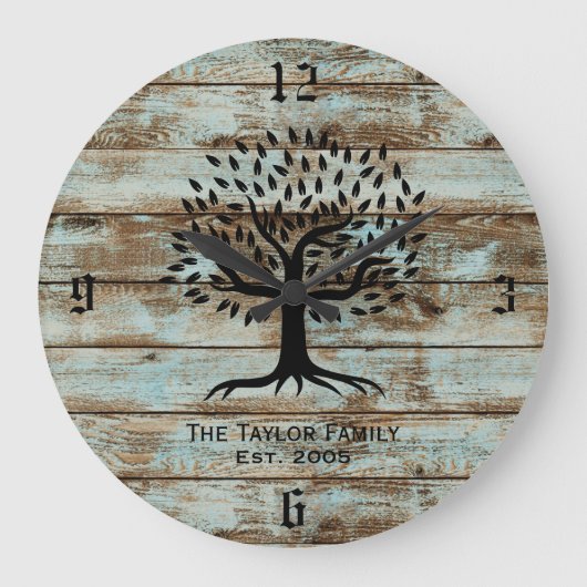 Rustic Barn Wood  Tree Familie Grote Klok (Voorkant)